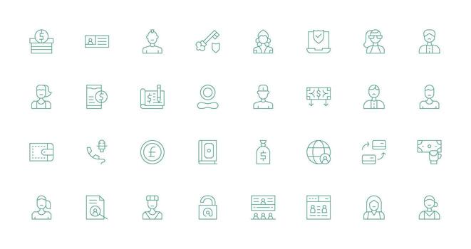 Account Set with 32 Thin Line Icons Simplified Icon Pack for Visual Tools vector