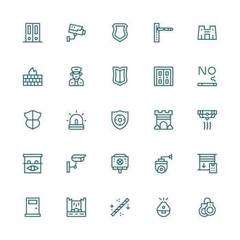 seguridad sistema presentando 25 íconos en medio carrera contorno diseño de uso múltiple icono diseño paquete vector