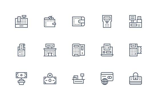 Credit Card Icon Set with 15 Regular Line Graphics Functional Icon Series vector