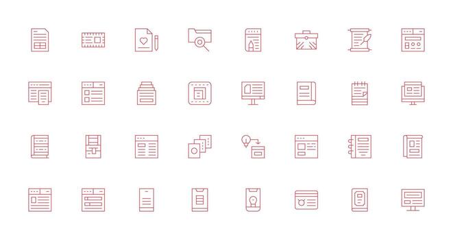 Delgado línea íconos desde contenido administración conjunto con 32 vectores interfaz íconos para diario utilizar