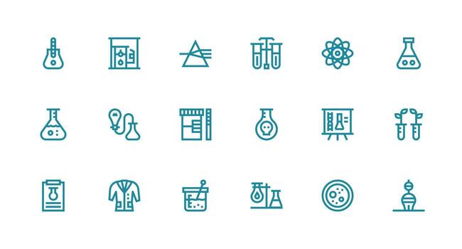 Experiment Design Icons featuring 18 in Strong Stroke Line Style Detailed Icon Collection for Design Systems vector