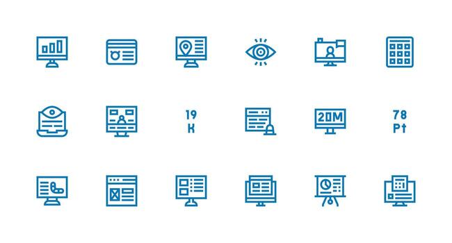 datos monitor icono colección con 18 fuerte carrera línea diseños esencial íconos para rápido ui edificio vector