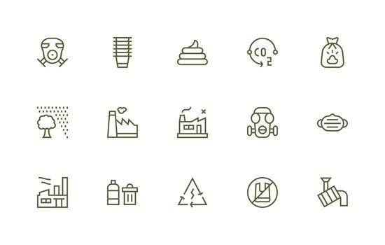 Pollution Icon Set with 15 Regular Line Graphics UI and UX Focused Icon Collection vector