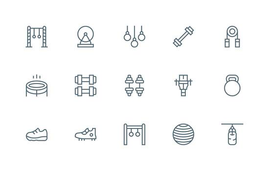 Exercise Equipment Visual Pack containing 15 Regular Line Icons Core Icon Collection for Daily Tasks vector