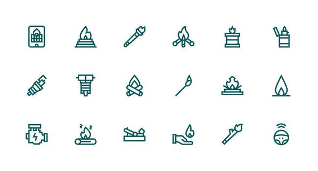 Strong Stroke Line Style Ignition Icons with 18 Vectors Icon Set for Web