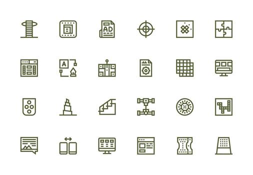 Layout Visual Pack containing 24 Thick Line Line Icons Responsive Icon Set for Flexible Layouts vector