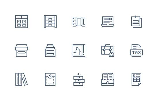 Filing Set with 15 Regular Line Icons Scalable Icons for Cross-Platform Interfaces vector