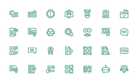 Validation including 28 Bold Line Illustrations Well-Structured Icons for Creative Use vector