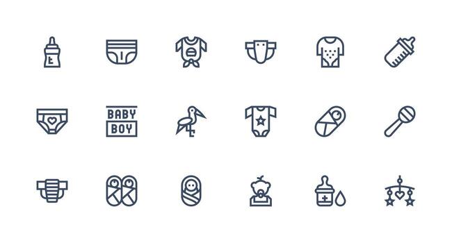 Newborn Icon Set with 18 Strong Stroke Line Graphics Scalable Icons for All Themes vector