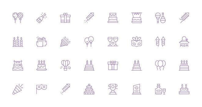 Celebration Icon featuring 32 Icons in Thin Line Design Core Icon Collection for Daily Tasks vector