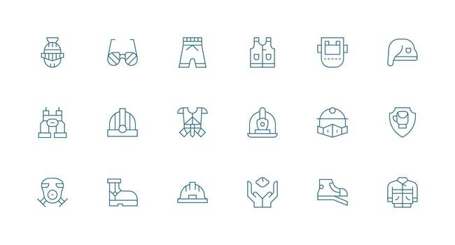 18 Icons for Protection Gear in Minimal Line Format Clean Icon Collection for Web Use vector