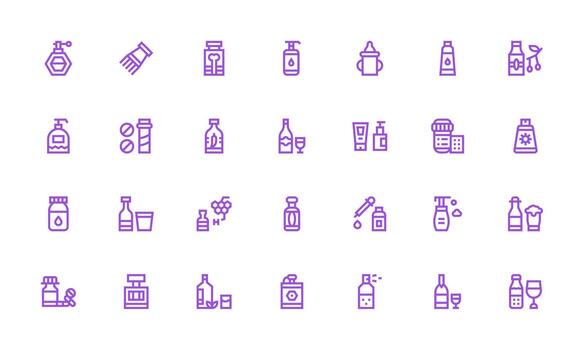 Bottle Design Icons featuring 28 in Bold Line Style Sharp Icons for Presentations vector