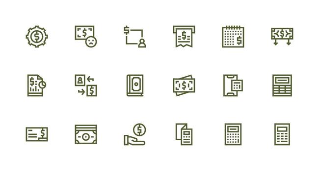 18 Expense Icons in Strong Stroke Line Aesthetic Balanced Icon Set for Functional Design vector