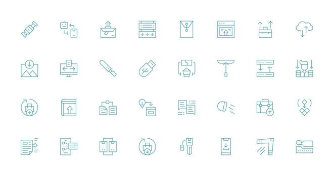 32 Icons for File Transfer in Thin Line Format Universal Icon Pack vector