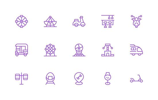 Ride Set with 15 Regular Line Icons Pixel Perfect Icon Set vector