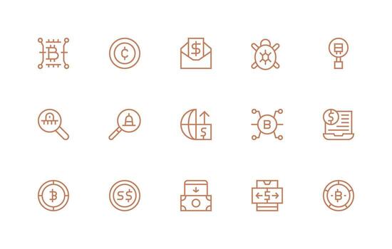 15 Regular Line Style Icons from Digital Currency Collection Compact Icon Set vector