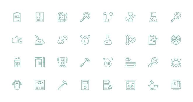 pruebas visual paquete conteniendo 32 Delgado línea íconos neutral estilo íconos para ninguna proyecto vector