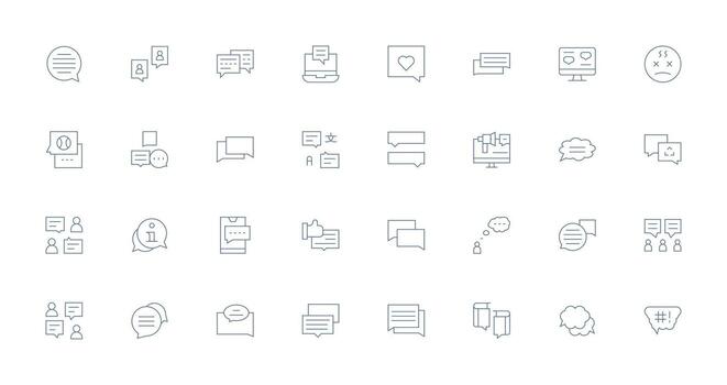 32 Icons for Comment in Thin Line Format Quick Access Icons for UI Development vector