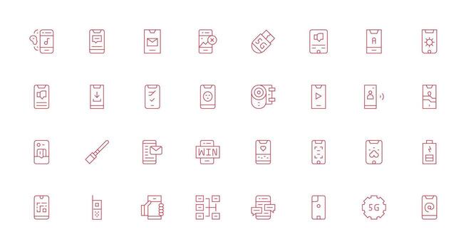 Delgado línea íconos desde teléfono inteligente conjunto con 32 vectores escalable íconos para multiplataforma interfaces