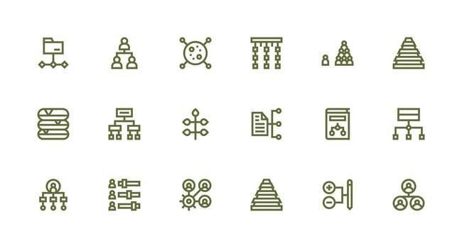 Hierarchy Design Icons featuring 18 in Strong Stroke Line Style Responsive Icon Set for Flexible Layouts vector