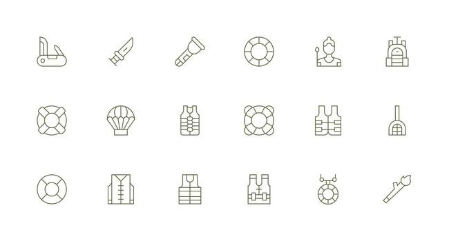 Survival Visual Pack containing 18 Minimal Line Icons Core Icon Collection for Daily Tasks vector