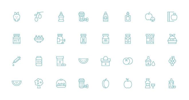32 Thin Line Style Icons from Vitamins Collection Balanced Icon Set for Functional Design vector