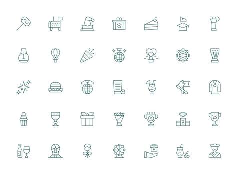 Celebration featuring 35 Icons in Light Line Design Scalable Icons for Cross-Platform Interfaces vector