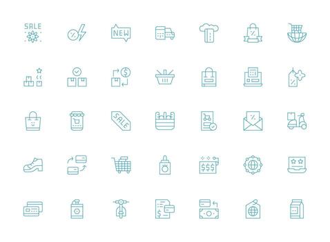 ECommerce featuring 35 Icons in Light Line Design Well-Structured Icons for Creative Use vector