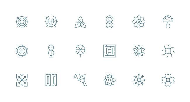 Symmetrical featuring 18 Icons in Minimal Line Design Balanced Icon Set for Functional Design vector