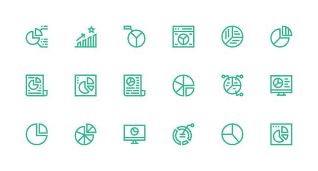 Market Share Icon Collection with 18 Strong Stroke Line Designs Clean Icon Collection for Web Use vector