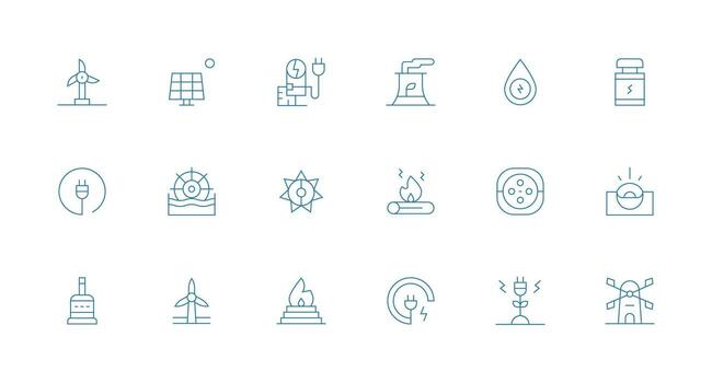mínimo línea íconos desde energía fuente conjunto con 18 vectores ligero icono serie para rápido prototipos