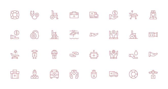 ayuda icono colección con 32 Delgado línea diseños reutilizable icono conjunto vector