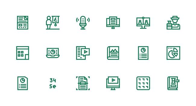 Strong Stroke Line Style Presentation Icons with 18 Vectors Theme-Based Icon Pack