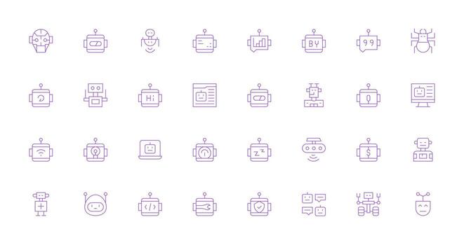 32 Thin Line Style Icons from Robot Collection Icon Pack for Various Themes vector