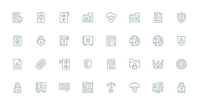 Encryption Visual Pack containing 32 Thin Line Icons Multi-Purpose Icon Set vector
