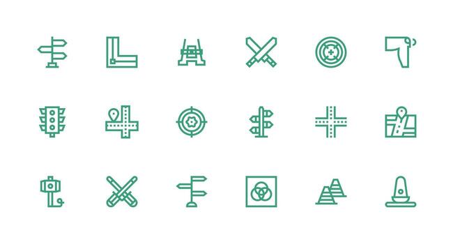 18 Icons for Intersection in Strong Stroke Line Format Style Icon Set vector