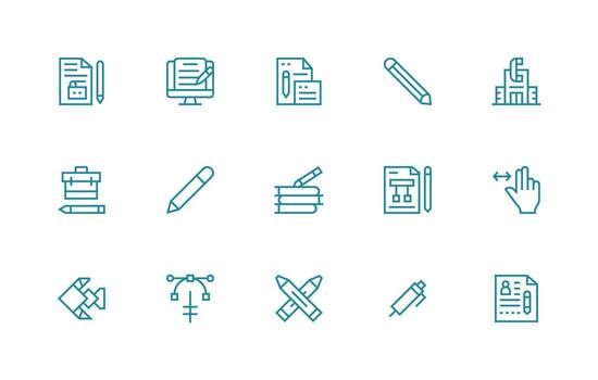 15 regular línea íconos para edición gráficos moderno línea y glifo icono serie vector