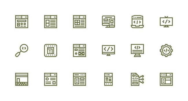 18 íconos para css en fuerte carrera línea formato mínimo icono conjunto para interfaz proyectos vector