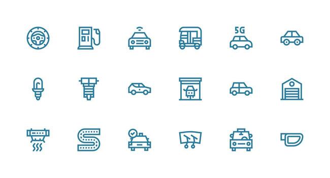 18 Icons for Auto in Strong Stroke Line Format Detailed Icon Collection for Design Systems vector