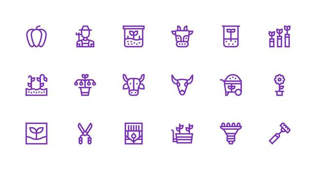 Horticulture Design Icons featuring 18 in Strong Stroke Line Style Clean Icon Set Icon Pack for UI Projects vector