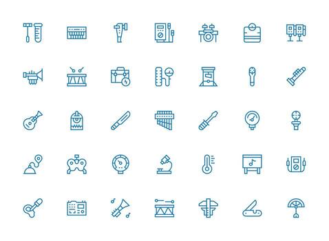 35 Icons for Instrument in Regular Clean Line Format Web Icon Collection vector