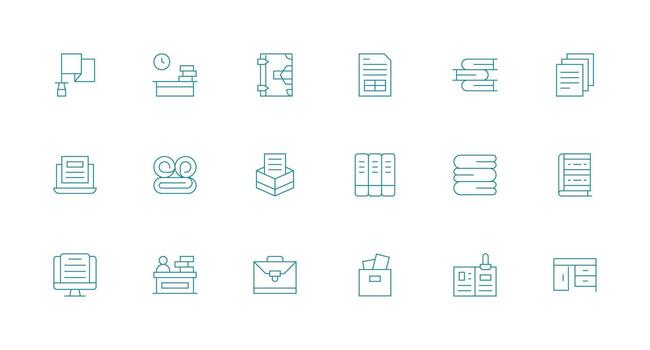 Papers Icon Collection with 18 Minimal Line Designs Reusable Icon Set vector