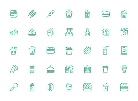 Regular Clean Line Style Takeaway Icons with 35 Vectors Multi-Style Icon Collection
