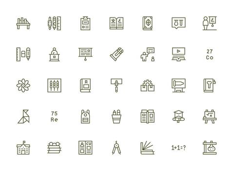 35 Icons for Education in Regular Clean Line Format Fully Editable Icon Set for Web vector