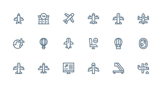 Air Travel Icon Set with 18 Strong Stroke Line Graphics Core Icon Collection for Daily Tasks vector