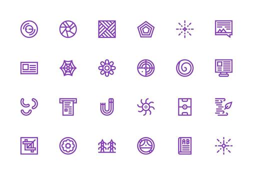 líneas presentando 24 íconos en grueso línea línea diseño mínimo icono conjunto para interfaz proyectos vector