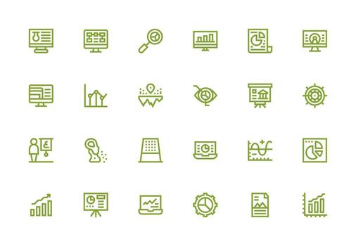 datos visualización icono colección con 24 grueso línea línea diseños multi-estilo icono colección vector