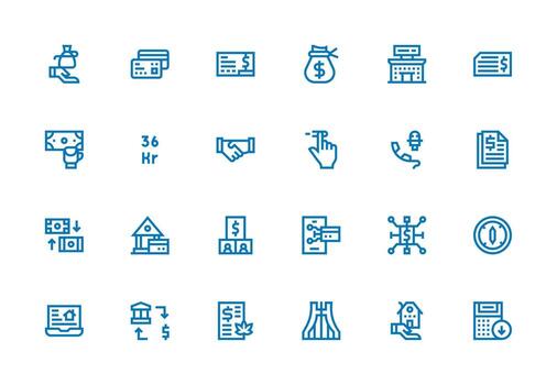 Transaction Icon Set with 24 Thick Line Line Graphics Organized Icon Pack for Quick Access vector