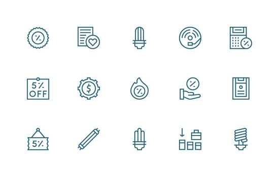 Regular Line Style Saving Icons with 15 Vectors Customizable Icon Series for Mobile Screens