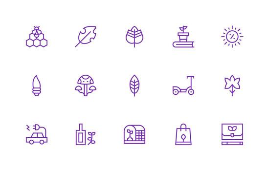 Sustainable featuring 15 Icons in Regular Line Design UI Icon Set vector